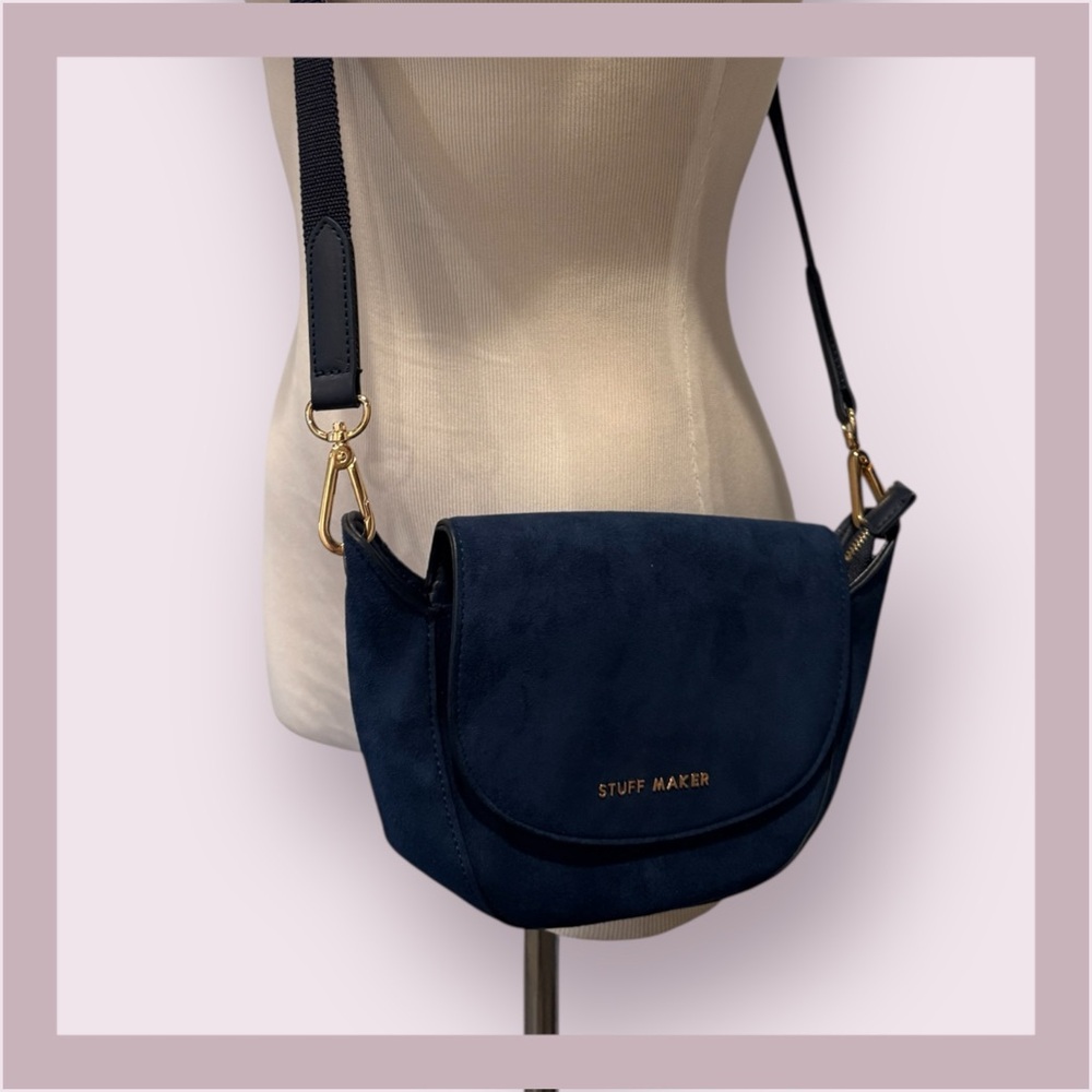 Stuff Maker Navy Faux Suede Crossbody Bag